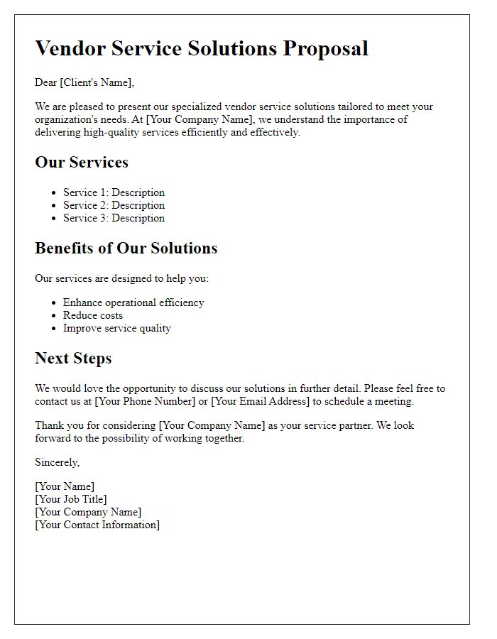 Letter template of specialized vendor service solutions