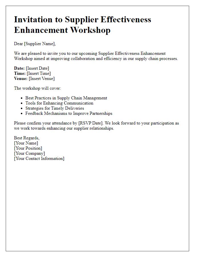 Letter template of supplier effectiveness enhancement workshop