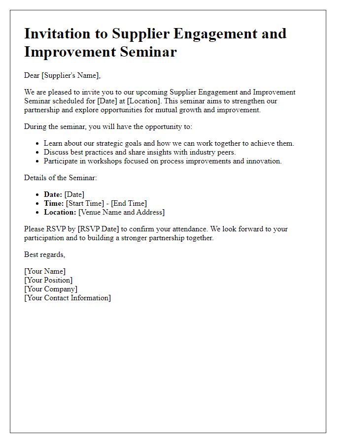 Letter template of supplier engagement and improvement seminar