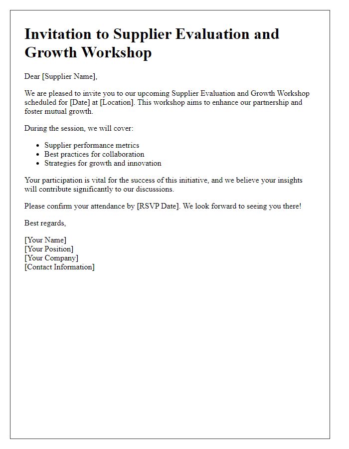 Letter template of supplier evaluation and growth workshop