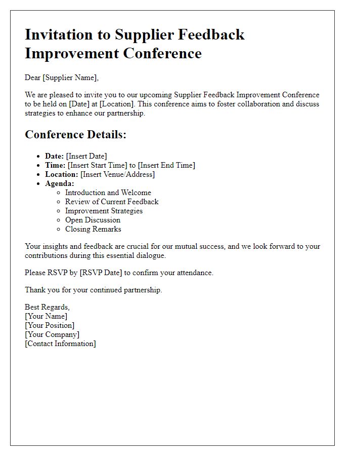 Letter template of supplier feedback improvement conference