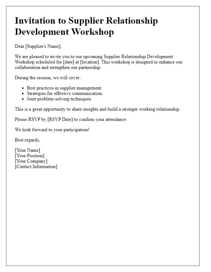 Letter template of supplier relationship development workshop