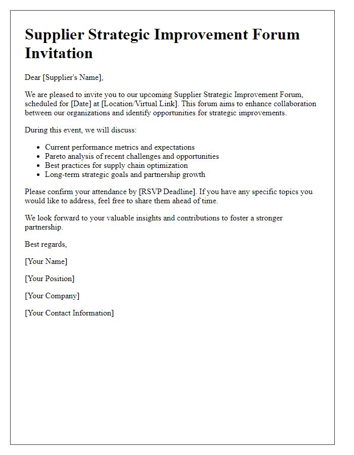 Letter template of supplier strategic improvement forum