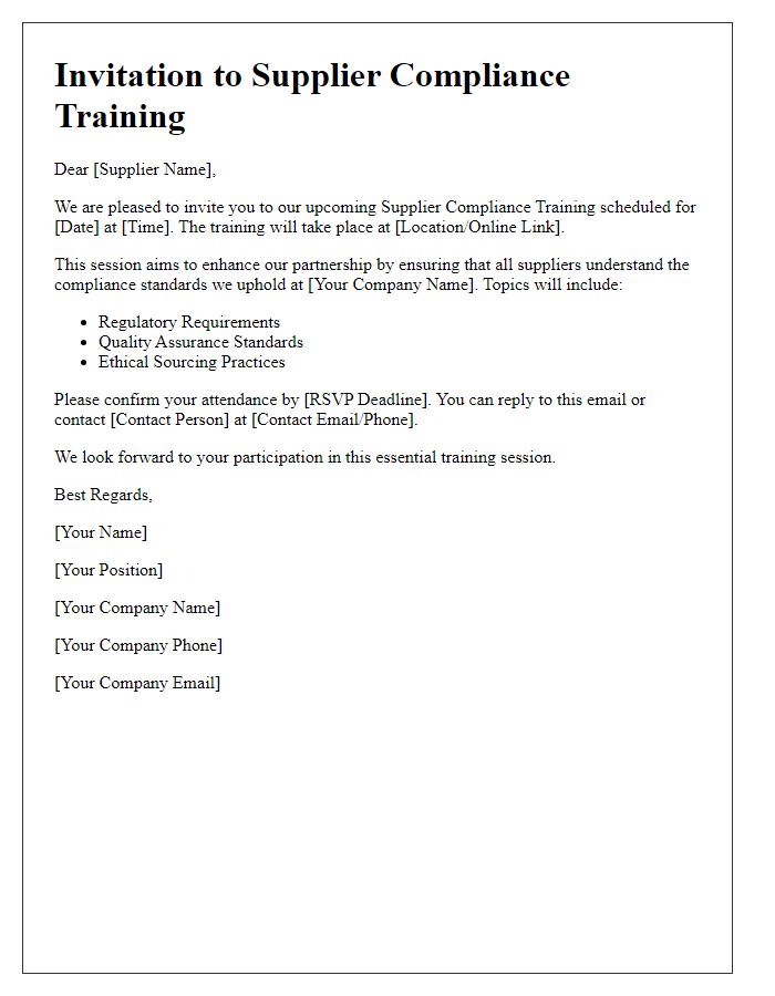 Letter template of Supplier Compliance Training Invitation