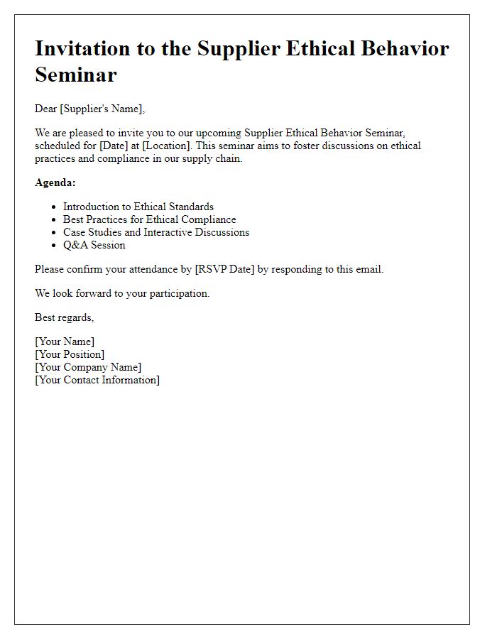 Letter template of Supplier Ethical Behavior Seminar