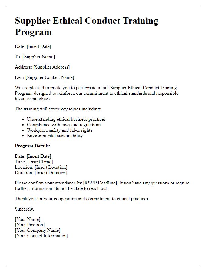 Letter template of Supplier Ethical Conduct Training Program