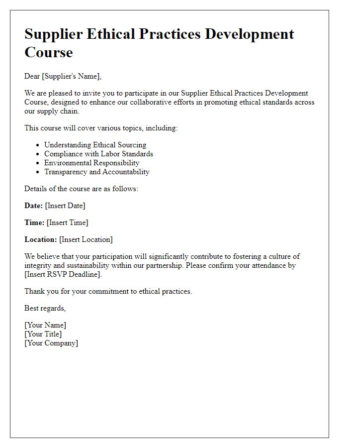 Letter template of Supplier Ethical Practices Development Course