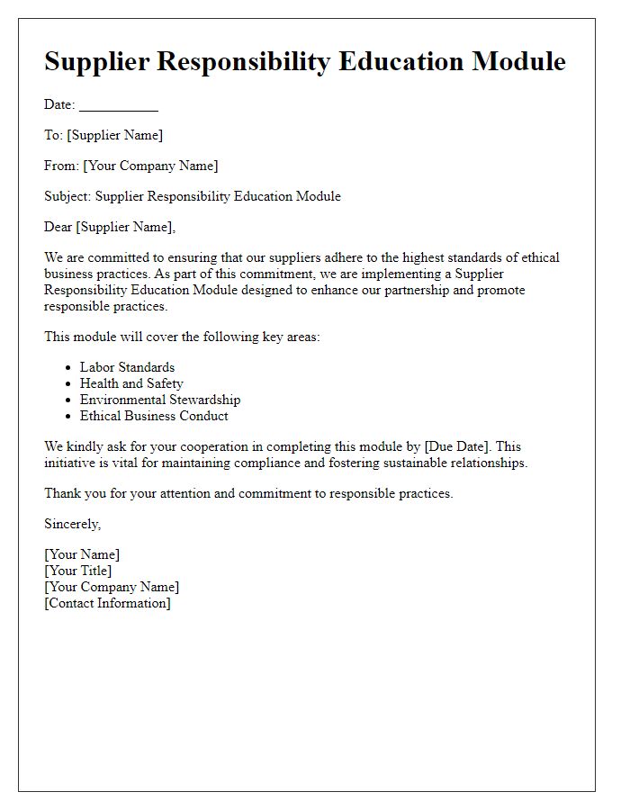 Letter template of Supplier Responsibility Education Module