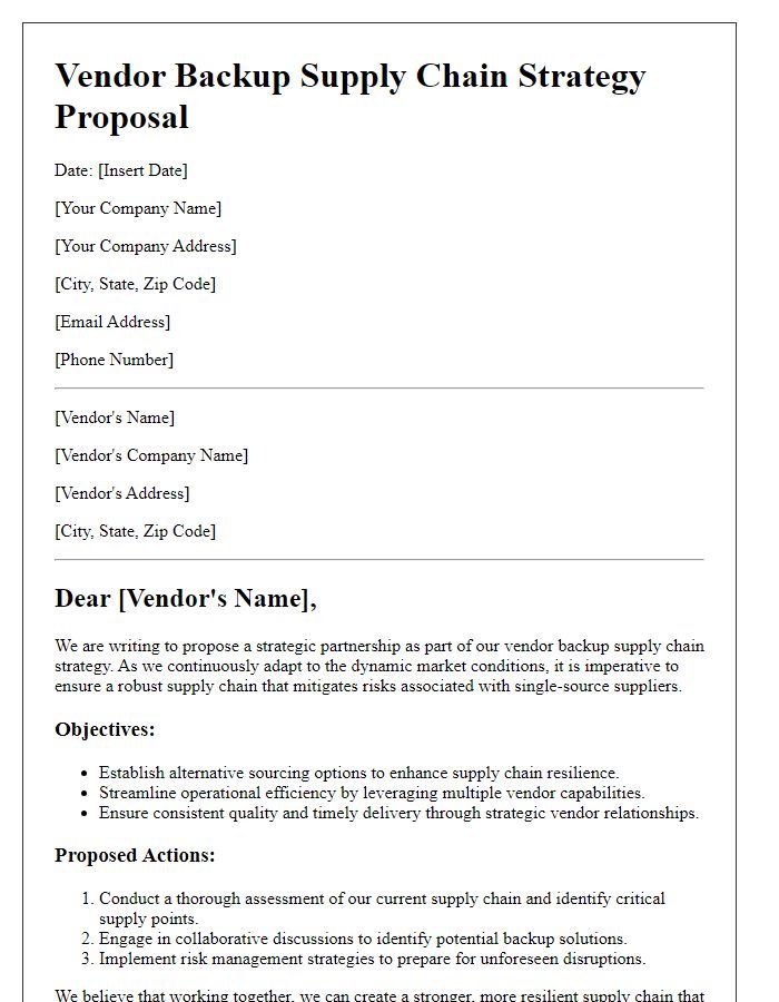 Letter template of vendor backup supply chain strategy proposal