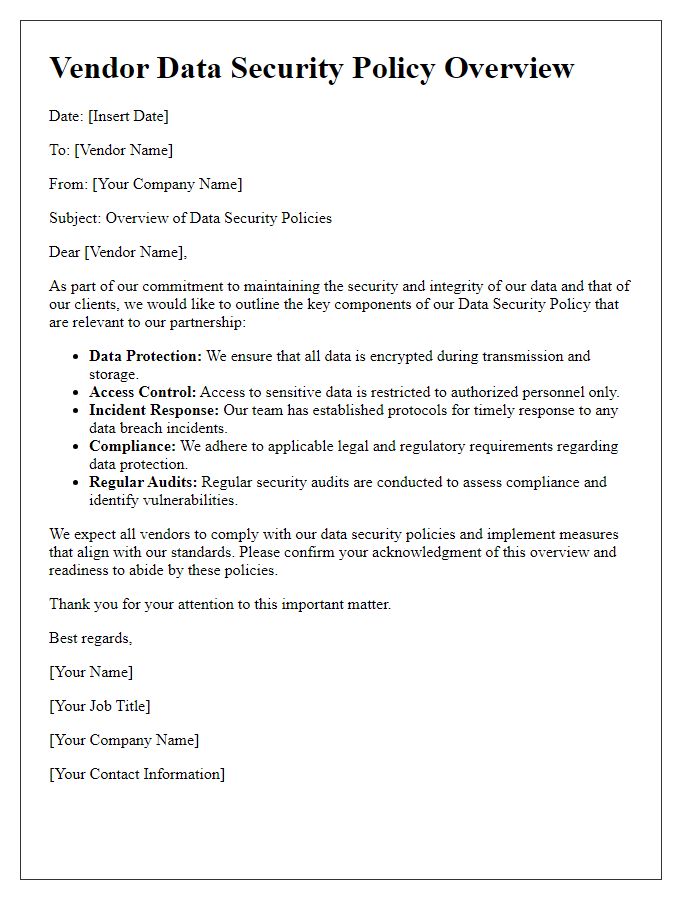 Letter template of vendor data security policy overview