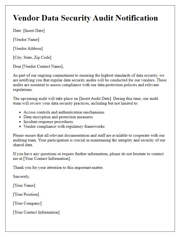 Letter template of vendor regular data security audits