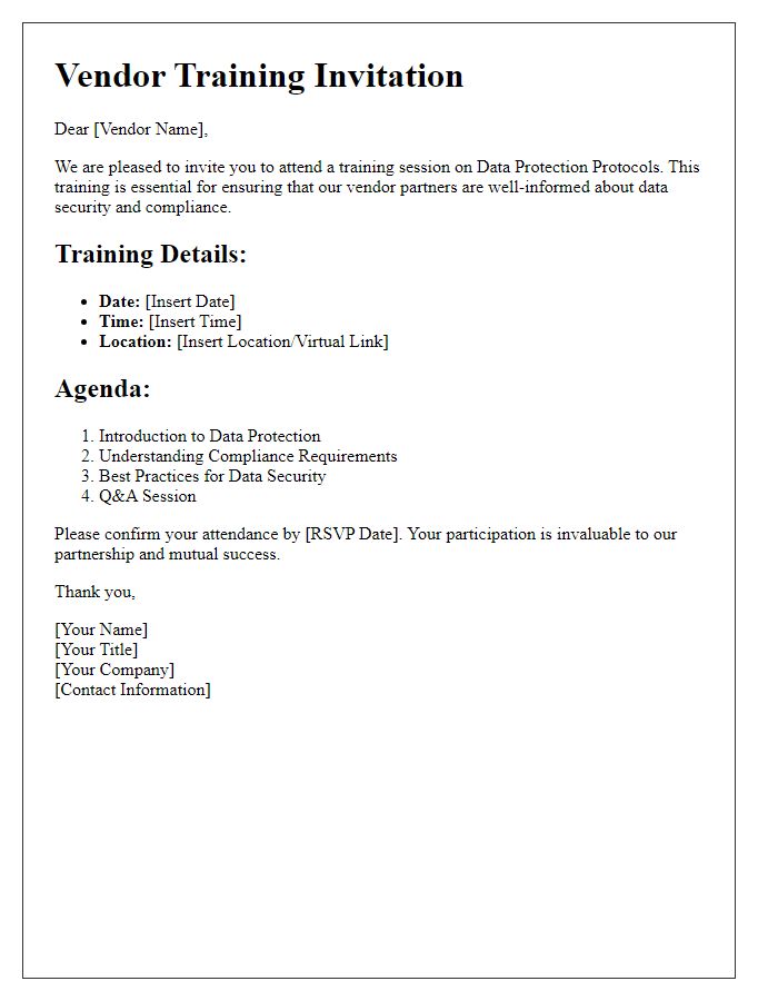 Letter template of vendor training on data protection protocols