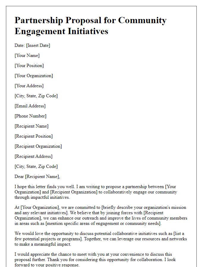 Letter template of partnership proposal for community engagement initiatives.