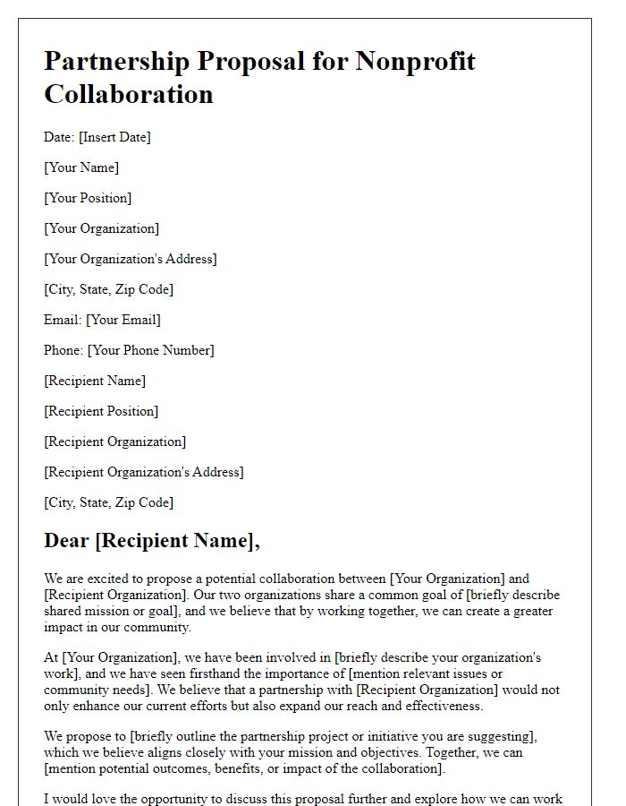 Letter template of partnership proposal for nonprofit collaboration.