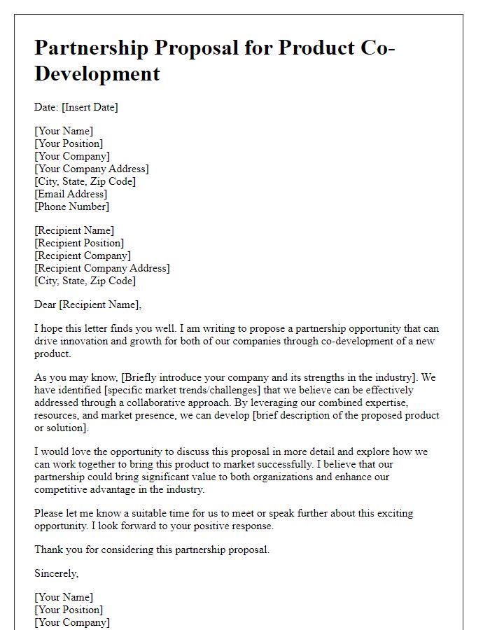 Letter template of partnership proposal for product co-development.