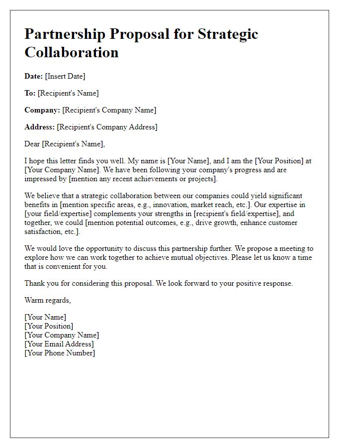 Letter template of partnership proposal for strategic collaboration.