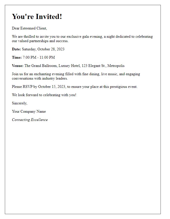 Letter template of exclusive gala invitation to our esteemed clients