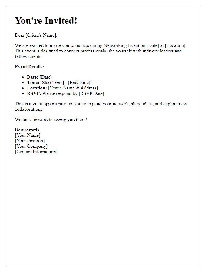 Letter template of networking event invitation tailored for clients