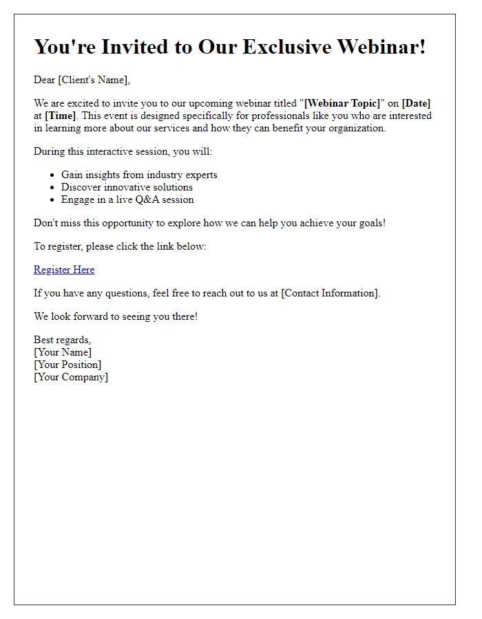 Letter template of webinar invitation for clients interested in our services