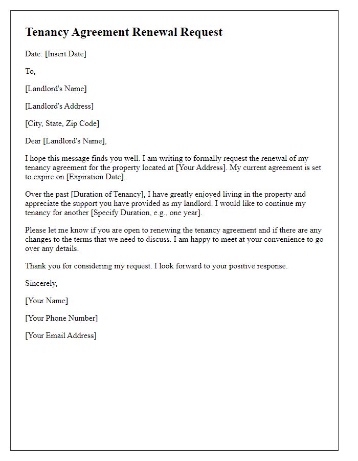 Letter template of tenancy agreement renewal request.