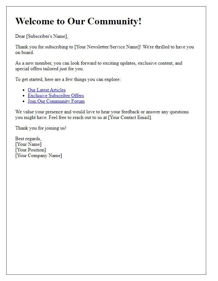 Letter template of engagement for new subscribers