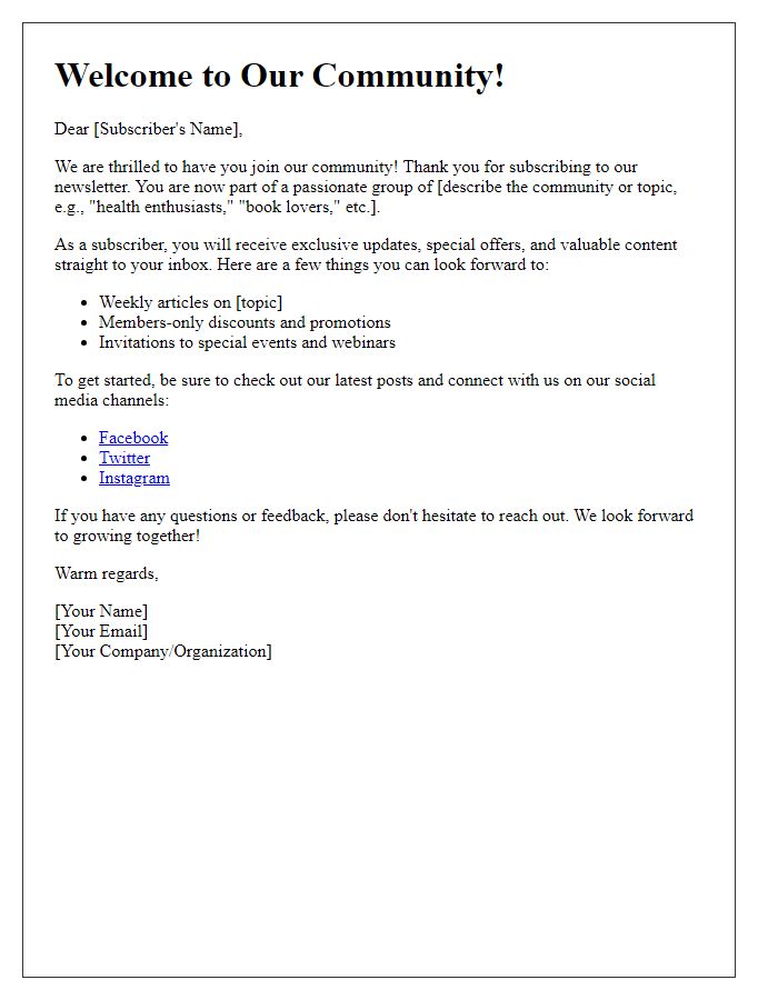 Letter template of introduction for new subscribers
