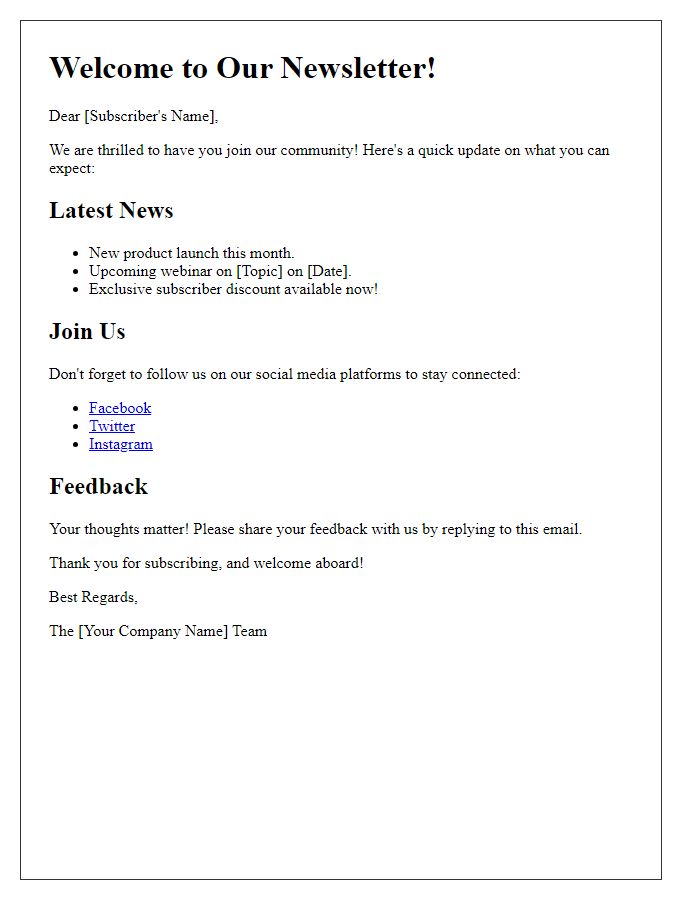Letter template of updates for new subscribers
