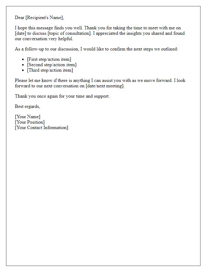 Letter template of follow-up after consultation to confirm next steps