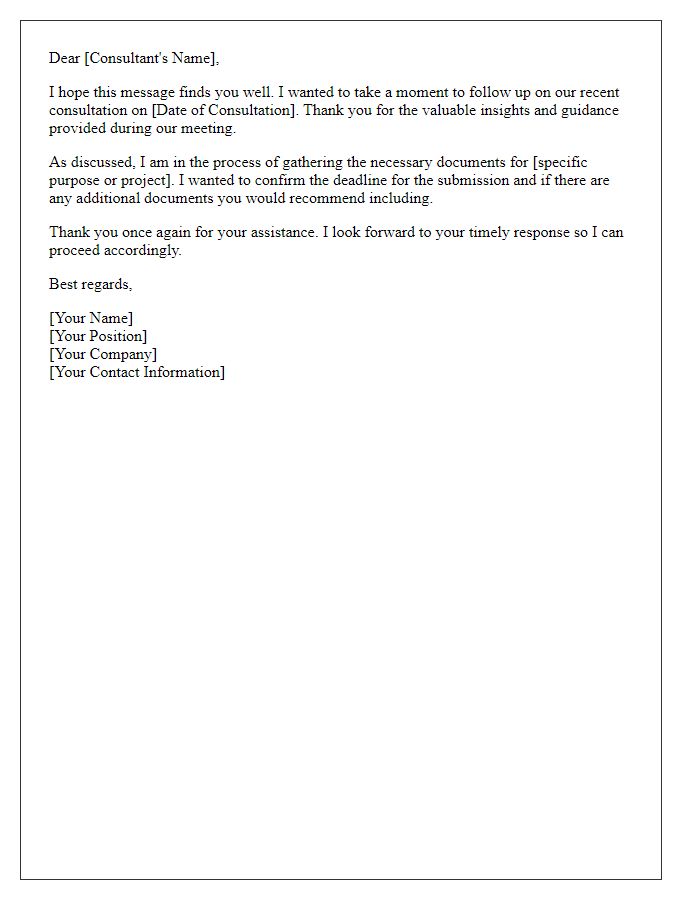 Letter template of follow-up after consultation for document submission