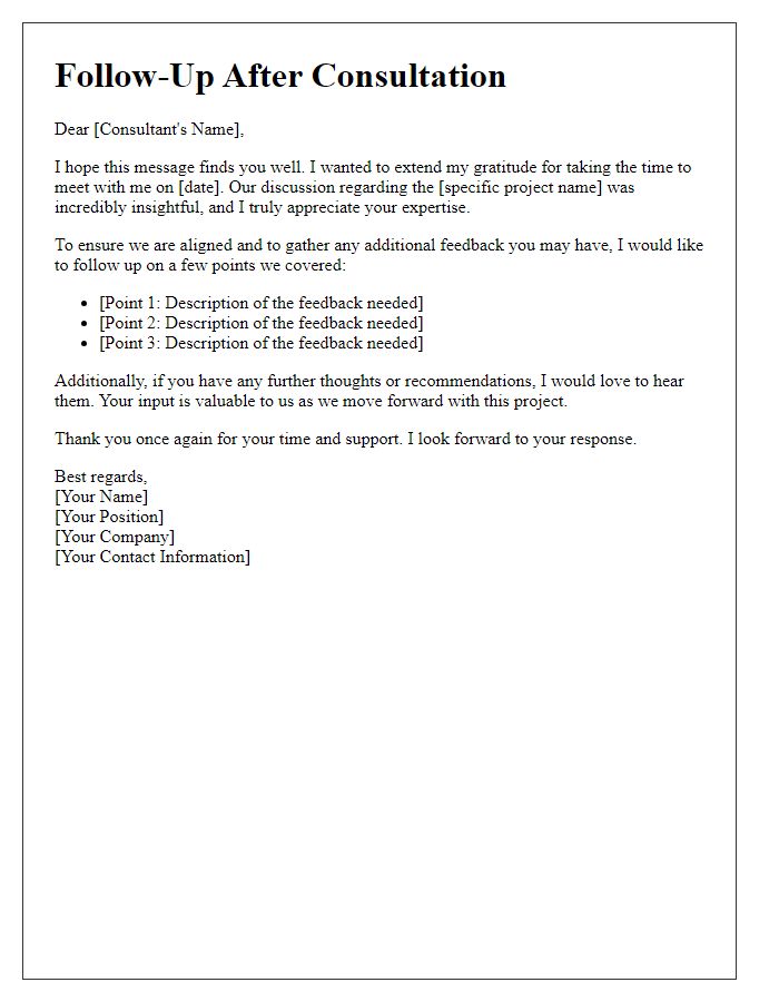 Letter template of follow-up after consultation for project feedback