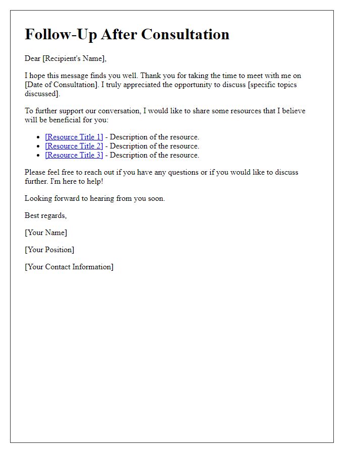 Letter template of follow-up after consultation to share resources