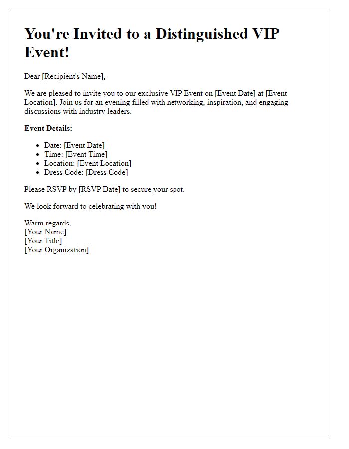 Letter template of Distinguished VIP Event Sign-Up Invitation