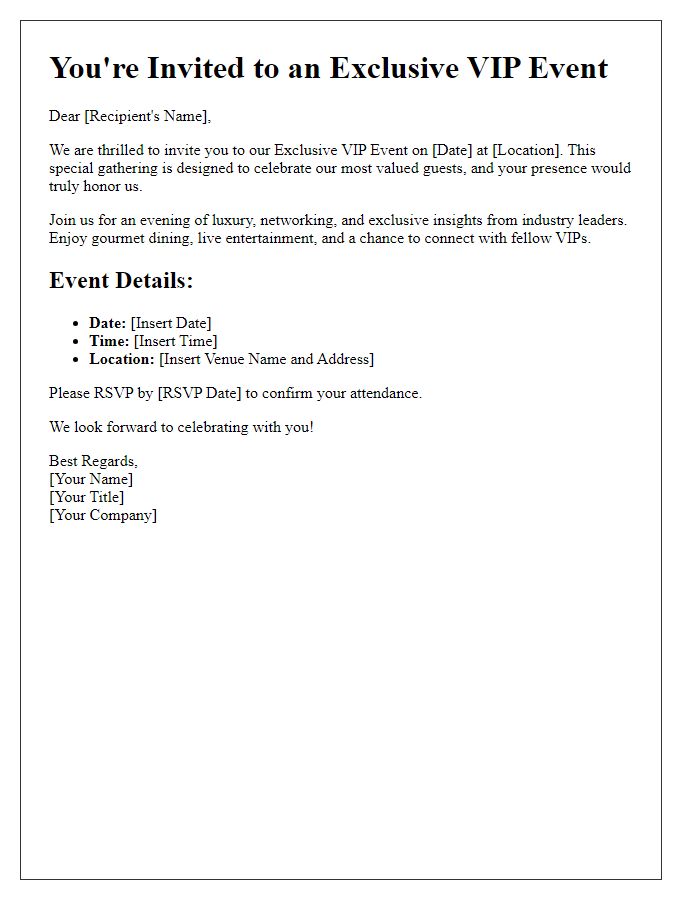 Letter template of Exclusive VIP Event Registration Invitation