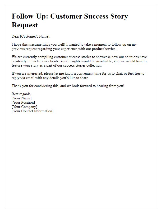 Letter template of follow-up asking for a customer success story