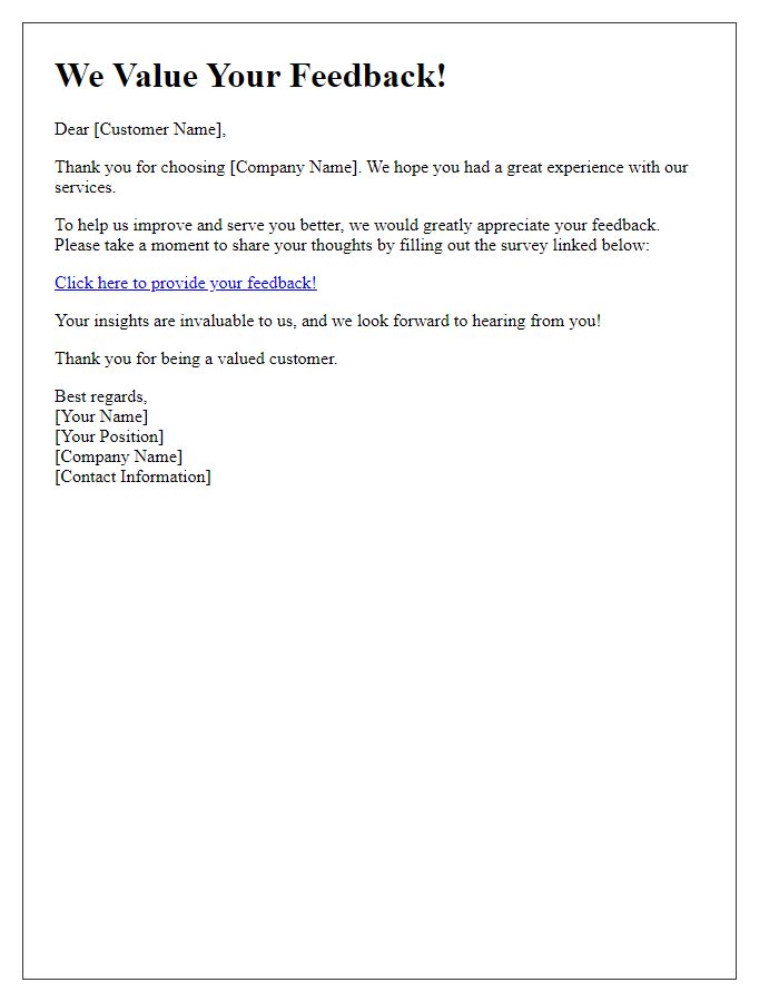 Letter template of service feedback request from valued customers