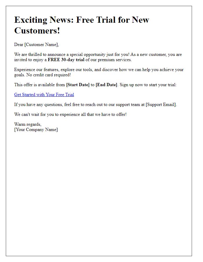 Letter template of Free Trial Announcement for New Customers