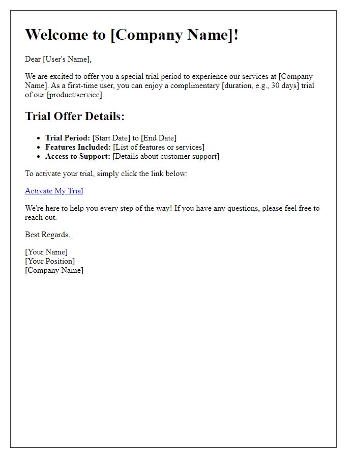 Letter template of Trial Period Offer for First-Time Users