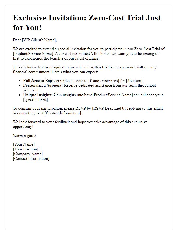 Letter template of Zero-Cost Trial Invitation for Vip Clients