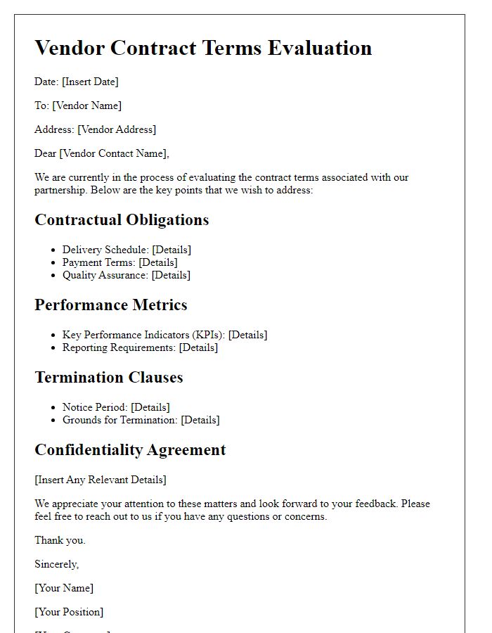 Letter template of vendor contract terms evaluation