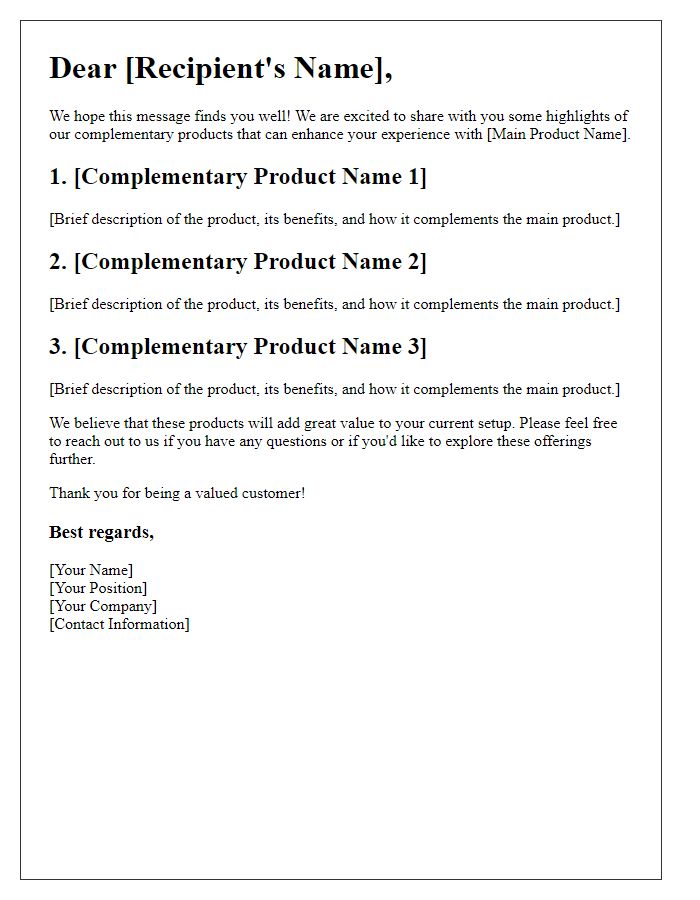 Letter template of complementary product highlights