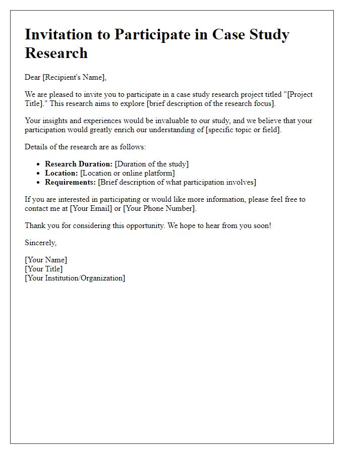 Letter template of invitation to join case study research