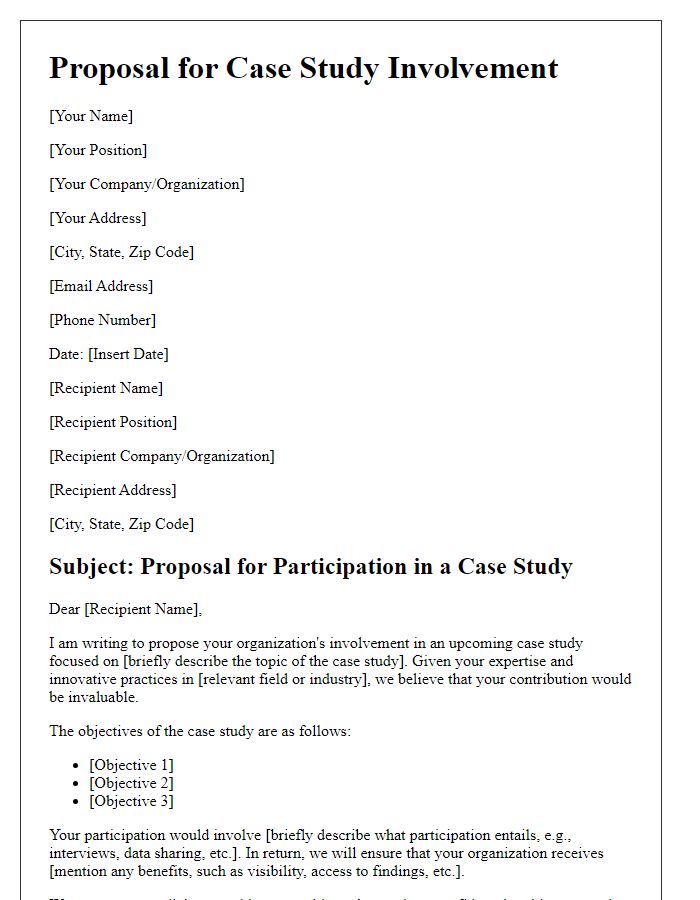 Letter template of proposal for case study involvement