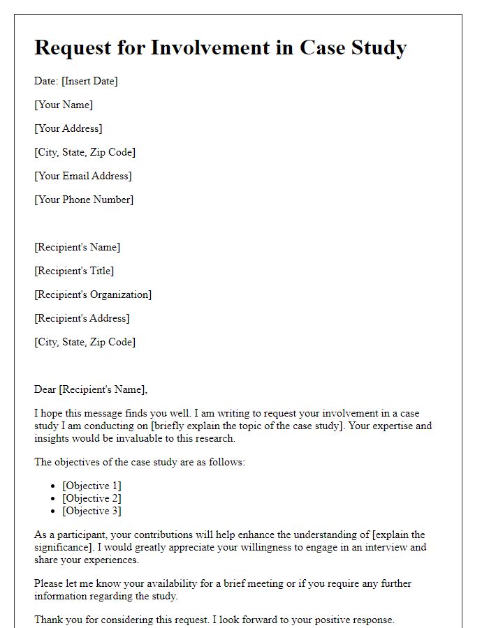 Letter template of request for involvement in case study