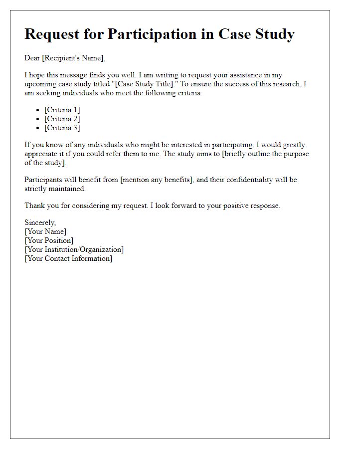 Letter template of request for subjects in case study