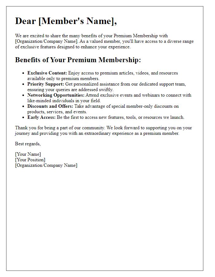 Letter template of benefits of premium membership