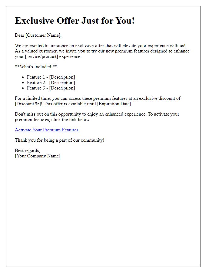 Letter template of exclusive premium feature offer
