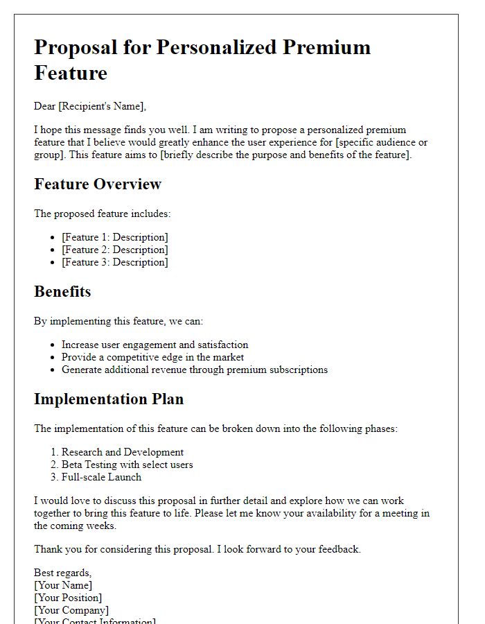 Letter template of personalized premium feature proposal