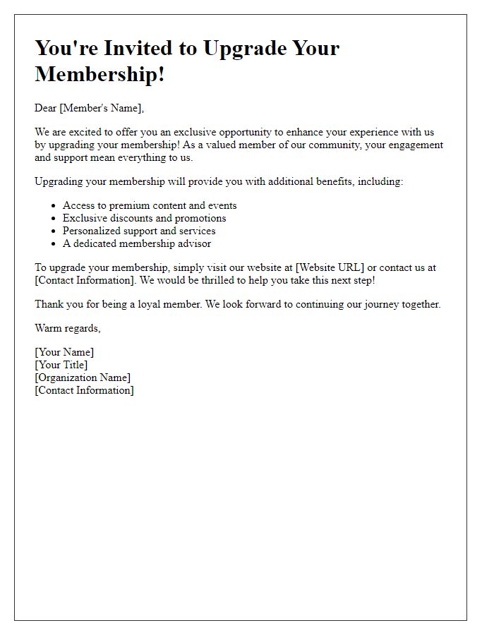 Letter template of upgraded membership invitation