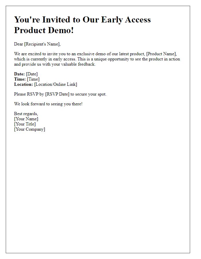 Letter template of early access product demo invitation