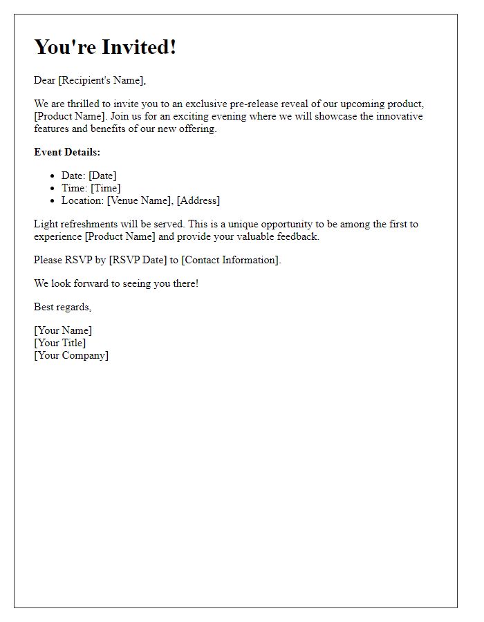 Letter template of pre-release product reveal invitation